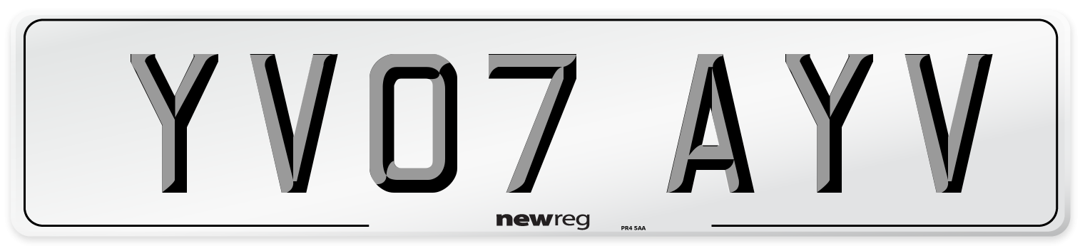 YV07 AYV Number Plate from New Reg